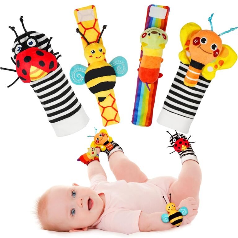 Infinno baby wrist rattles and foot finder socks with cute garden bug designs – perfect for 0–12 month newborn boys and girls