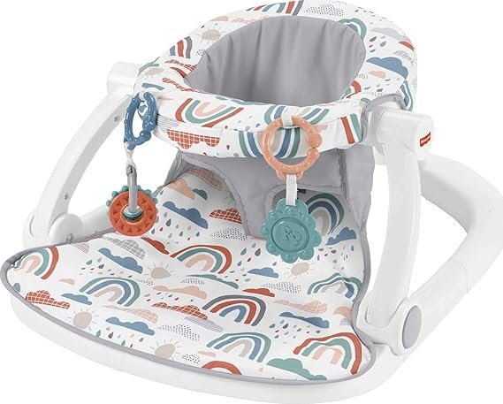 Fisher-Price Sit-Me-Up Baby Floor Seat with rainbow pattern and clip-on toys – foldable, washable baby chair