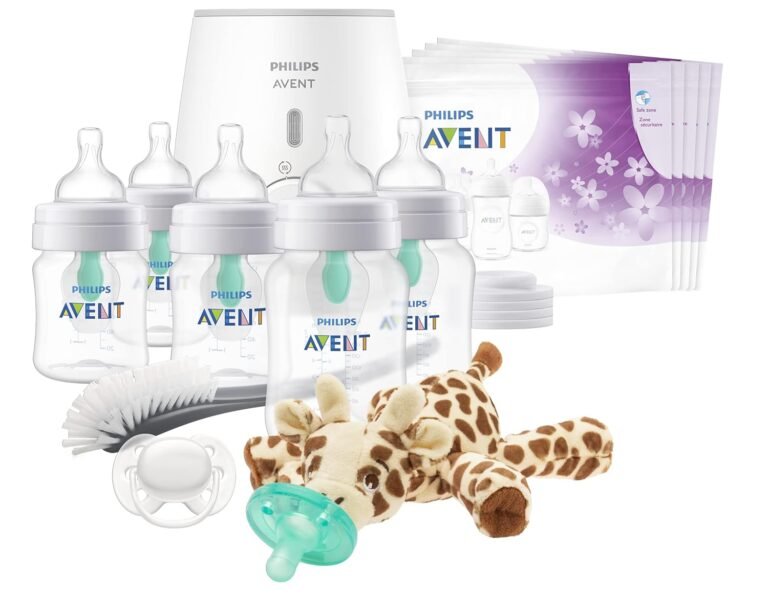 Philips AVENT Anti-Colic Baby Bottle Gift Set with AirFree Vent, Bottle Warmer, and Soothing Accessories – SCD308/01