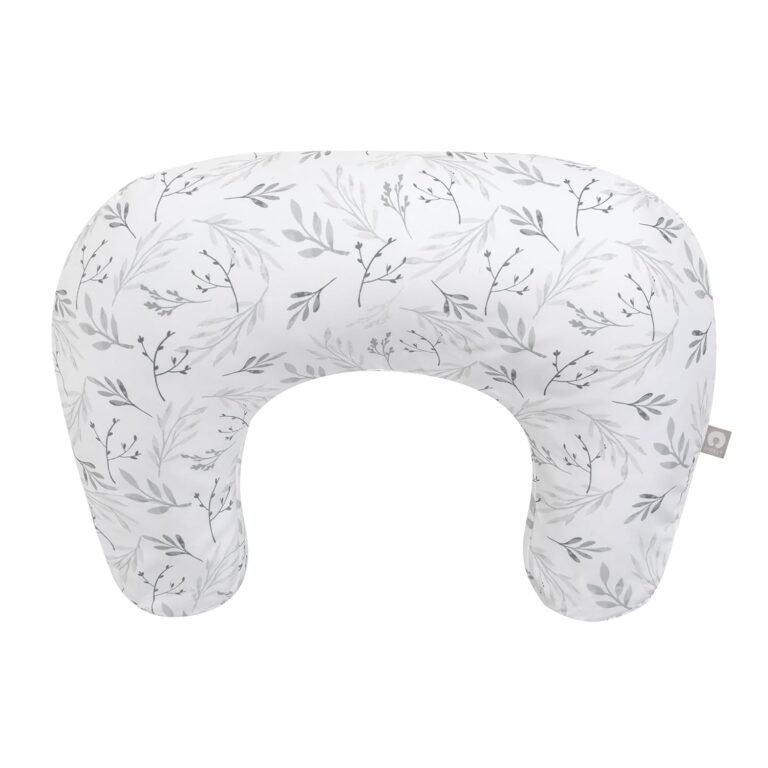 Baby Boppy Uplift Nursing Pillow – Gray Gentle Leaves, JPMA‑Certified, Higher Lift & Firmer Support