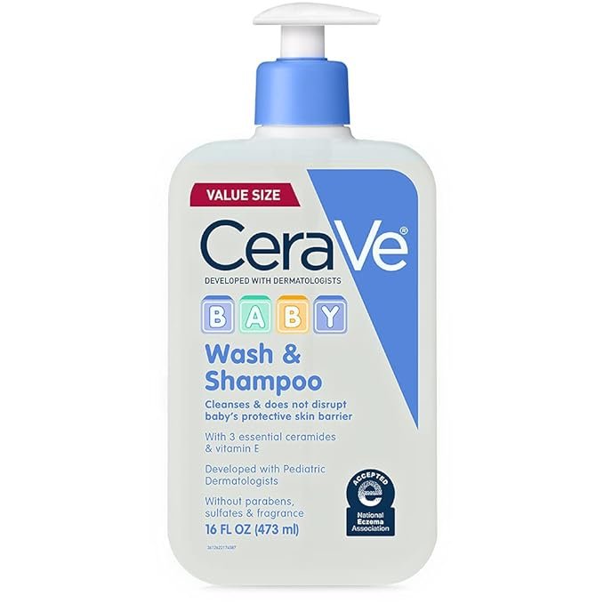 CeraVe Baby Wash & Shampoo – Tear-Free 2-in-1 Cleanser with Vitamin E for Baby Skin & Hair – 473ml