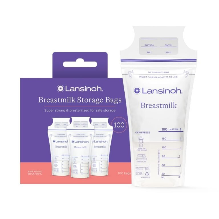 Lansinoh Breastmilk Storage Bags 100 Count – Pre-Sterilized BPA-Free Leak-Proof Milk Storage with Double-Zipper Seal
