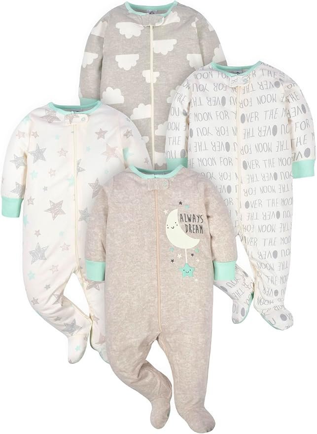Gerber Baby Boys 4-pack Sleep 'N Play footed pajamas with zipper front – soft cotton baby sleepers with star and moon prints