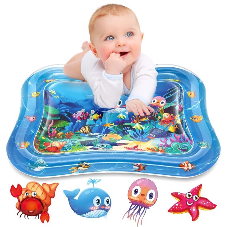 Infinno inflatable baby tummy time water mat for infants with ocean-themed floating toys – sensory play mat for 3 to 24 months