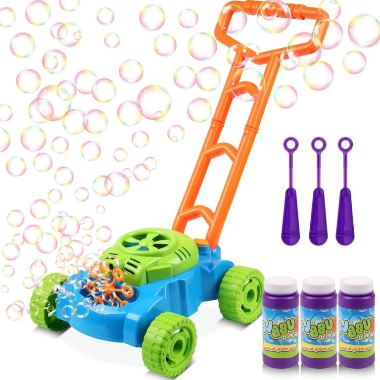 Lydaz bubble lawn mower for toddlers with 3 bottles of bubble solution – outdoor push toy for kids 1-3 years