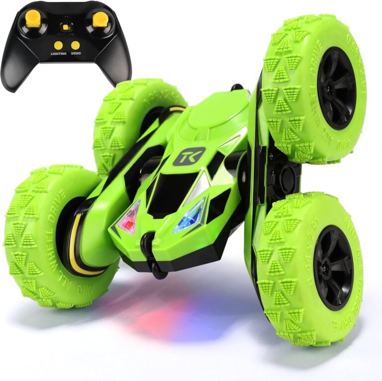 Double-sided green RC car with remote for kids